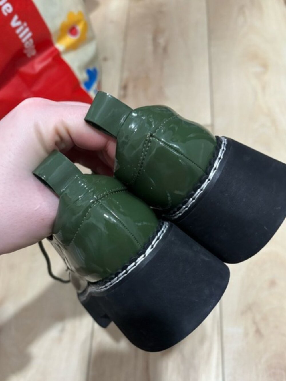 Jeffrey Campbell Book Platform Apron Toe Derby Green Tan Patent Leather Loafers - Picture 10 of 15